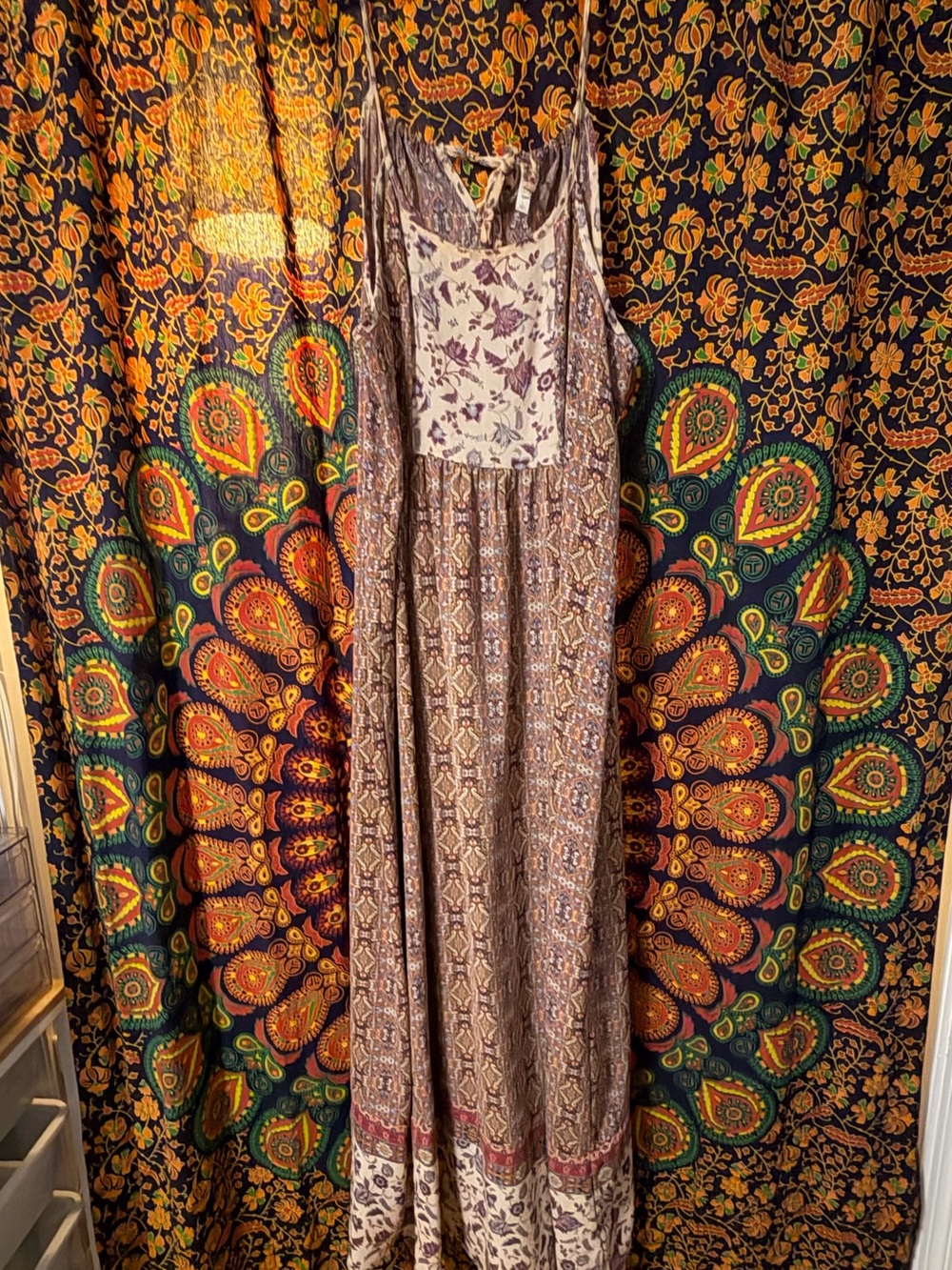 Exhiliratiiom Brown and Cream Bohemian Maxi Dress
